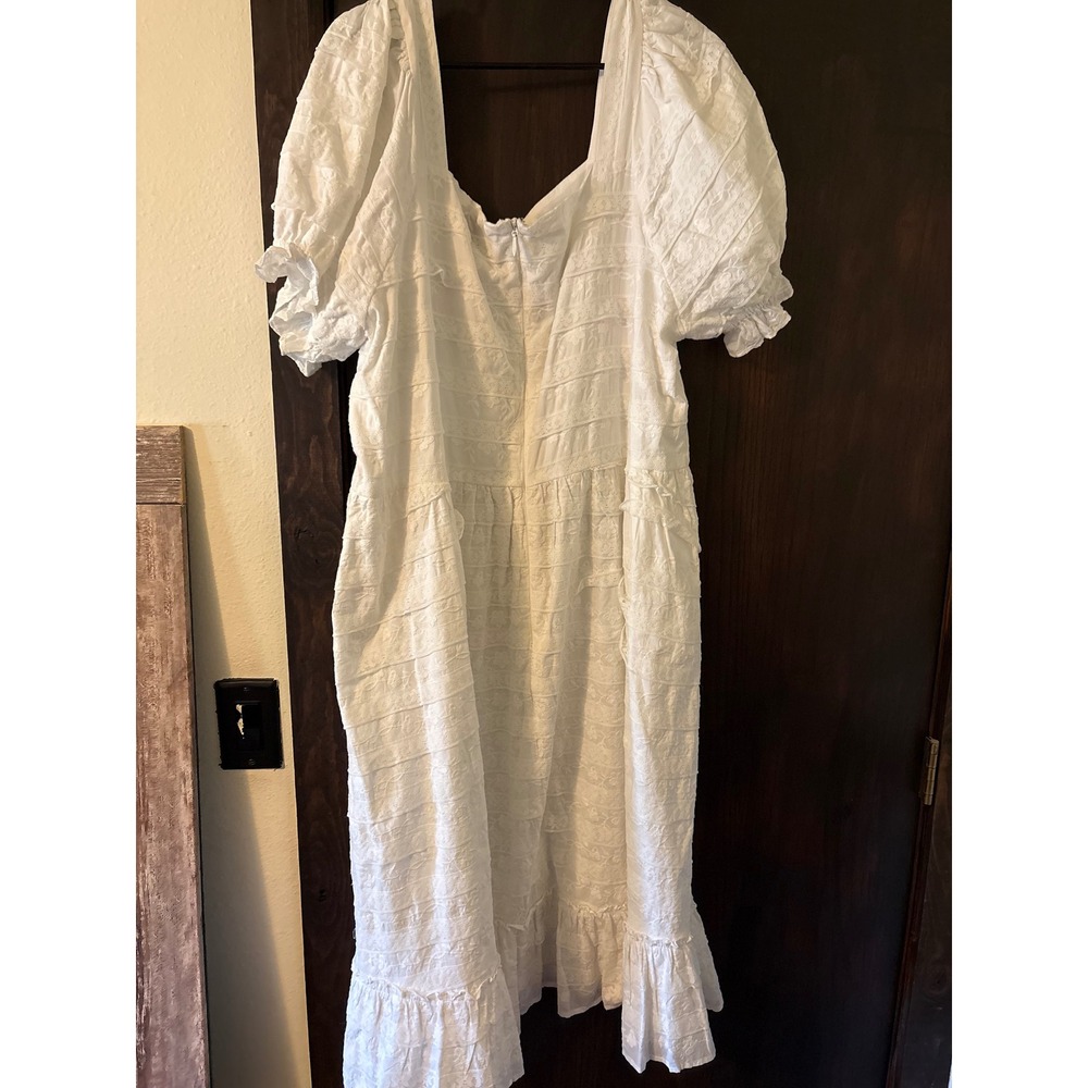 JessaKae White 100% Cotton Lace Puff Sleeve Midi Dress Plus Size 4X NWT Bridal - Picture 2 of 5